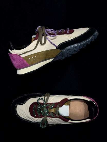 Suede Urban Trainer Sneakers — cream and purple pair, detail views