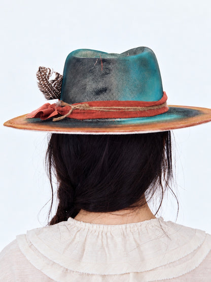Teal Painted Wide Brim Hat product view