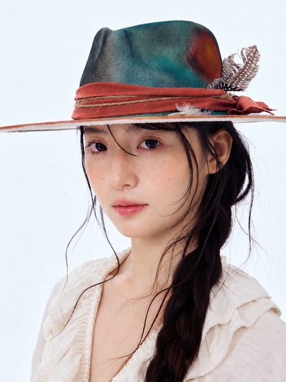 Teal Painted Wide Brim Hat product view