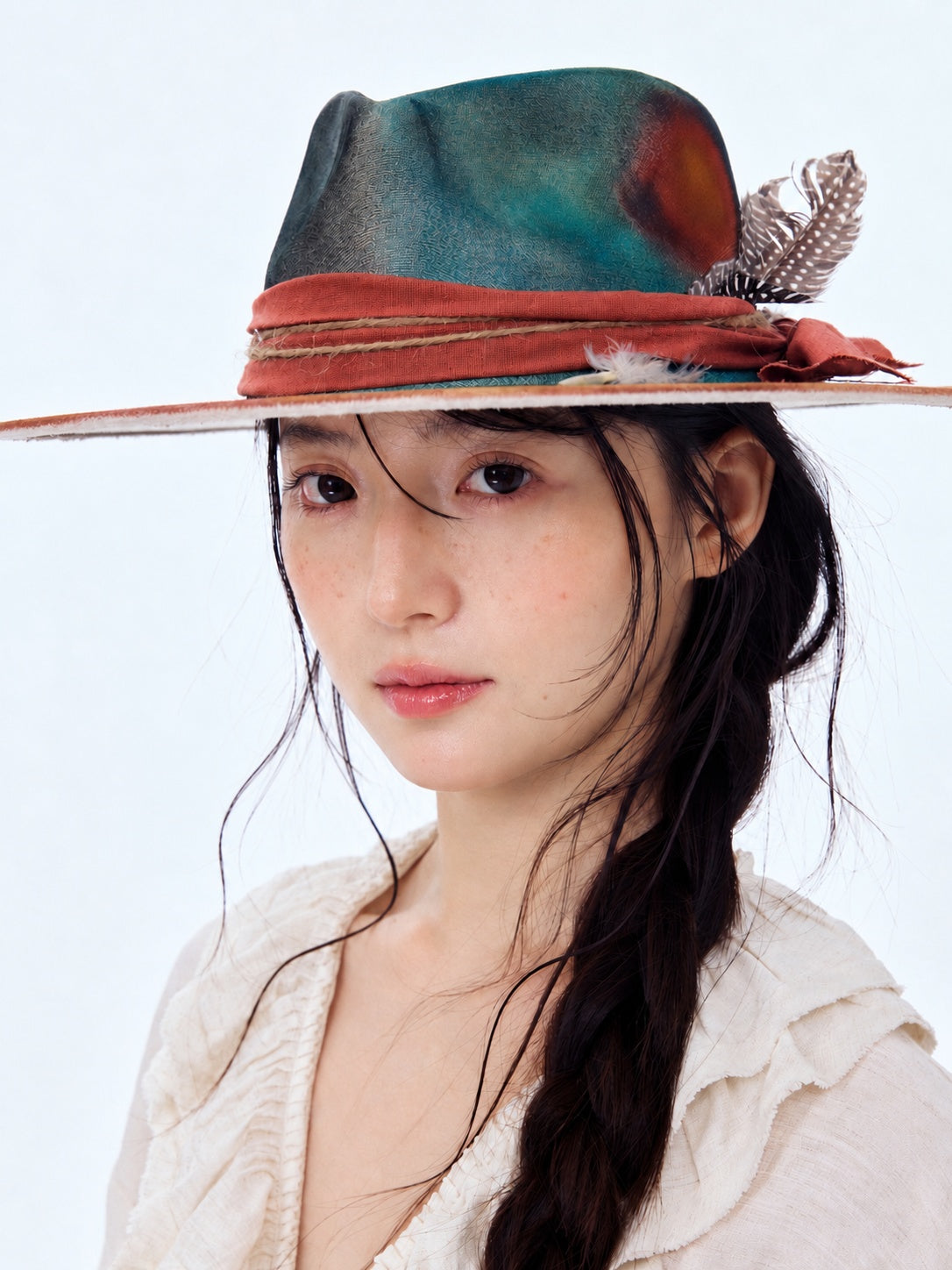 Teal Painted Wide Brim Hat product view