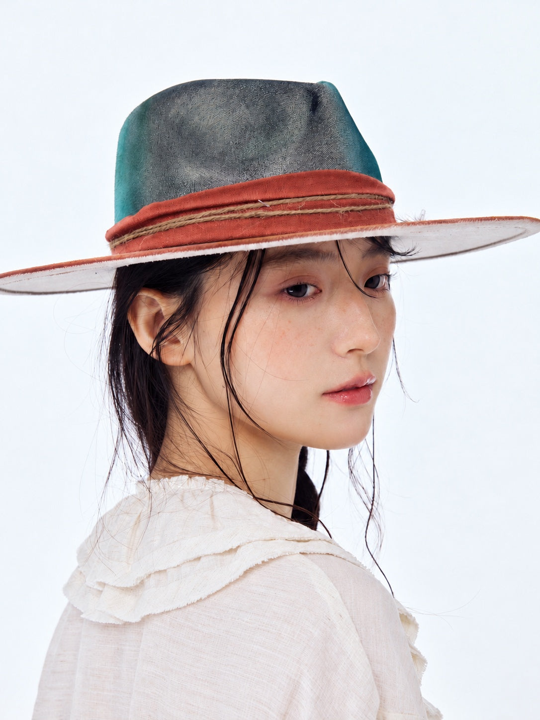 Teal Painted Wide Brim Hat product view