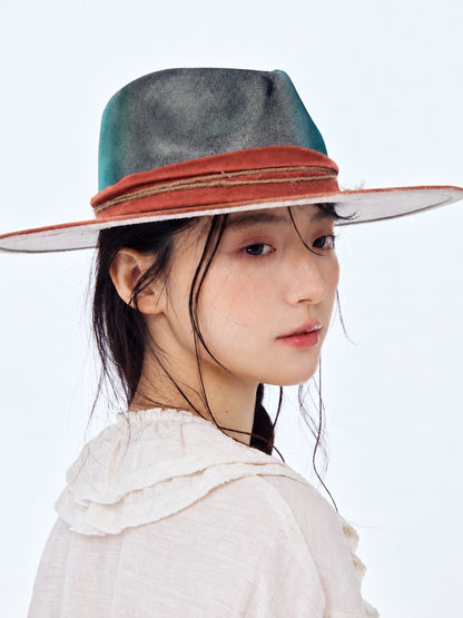 Teal Painted Wide Brim Hat product view