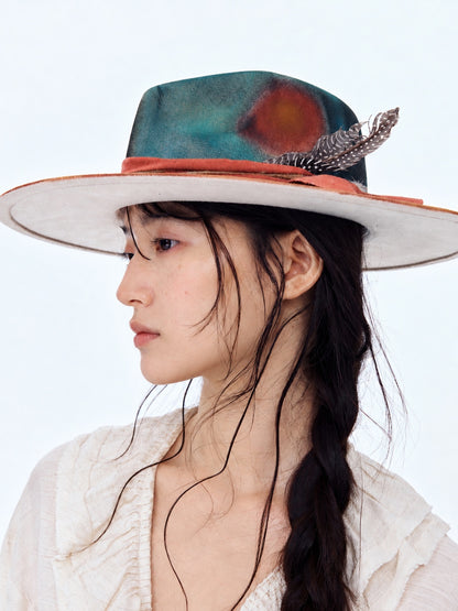 Teal Painted Wide Brim Hat product view