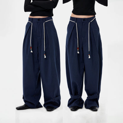 Tencel Blend Striped Convertible Wide-Leg Pants