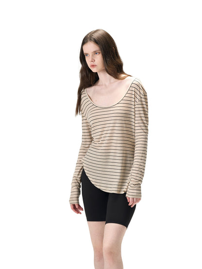 Tencel Wool Striped U-Neck Tee