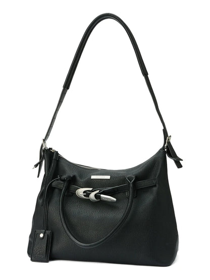 Textured Faux Leather Buckle Tote Bag