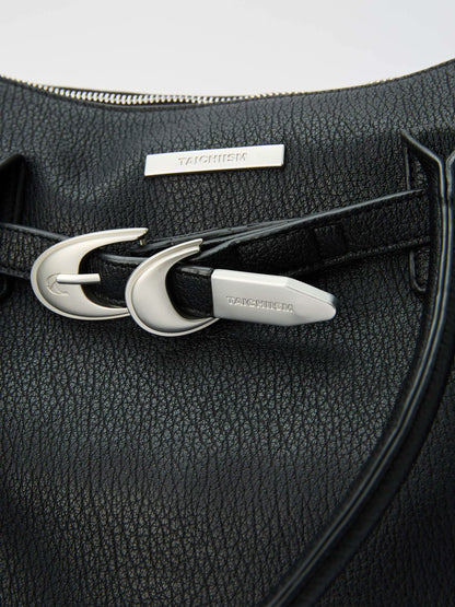 Textured Faux Leather Buckle Tote Bag