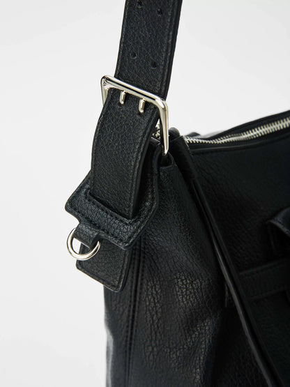 Textured Faux Leather Buckle Tote Bag