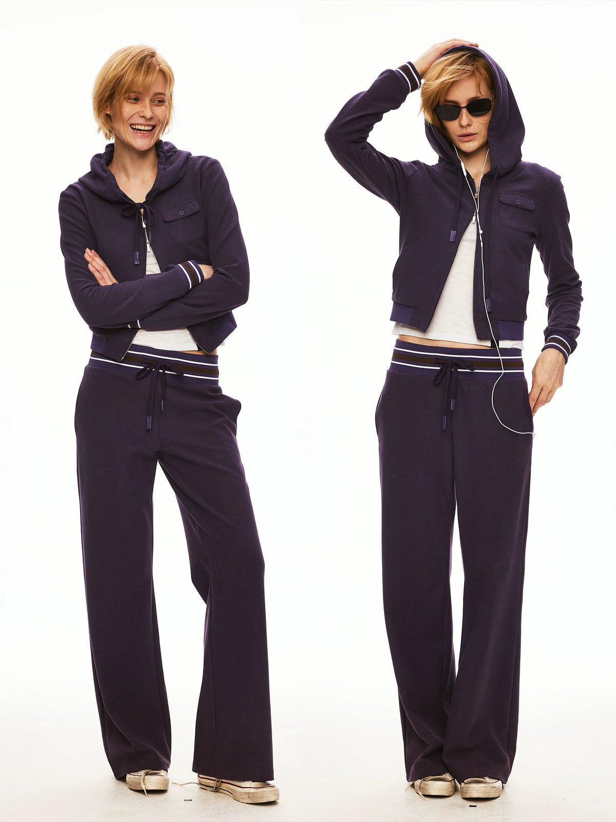 Textured Knit Relaxed Zip-Up Hoodie Set