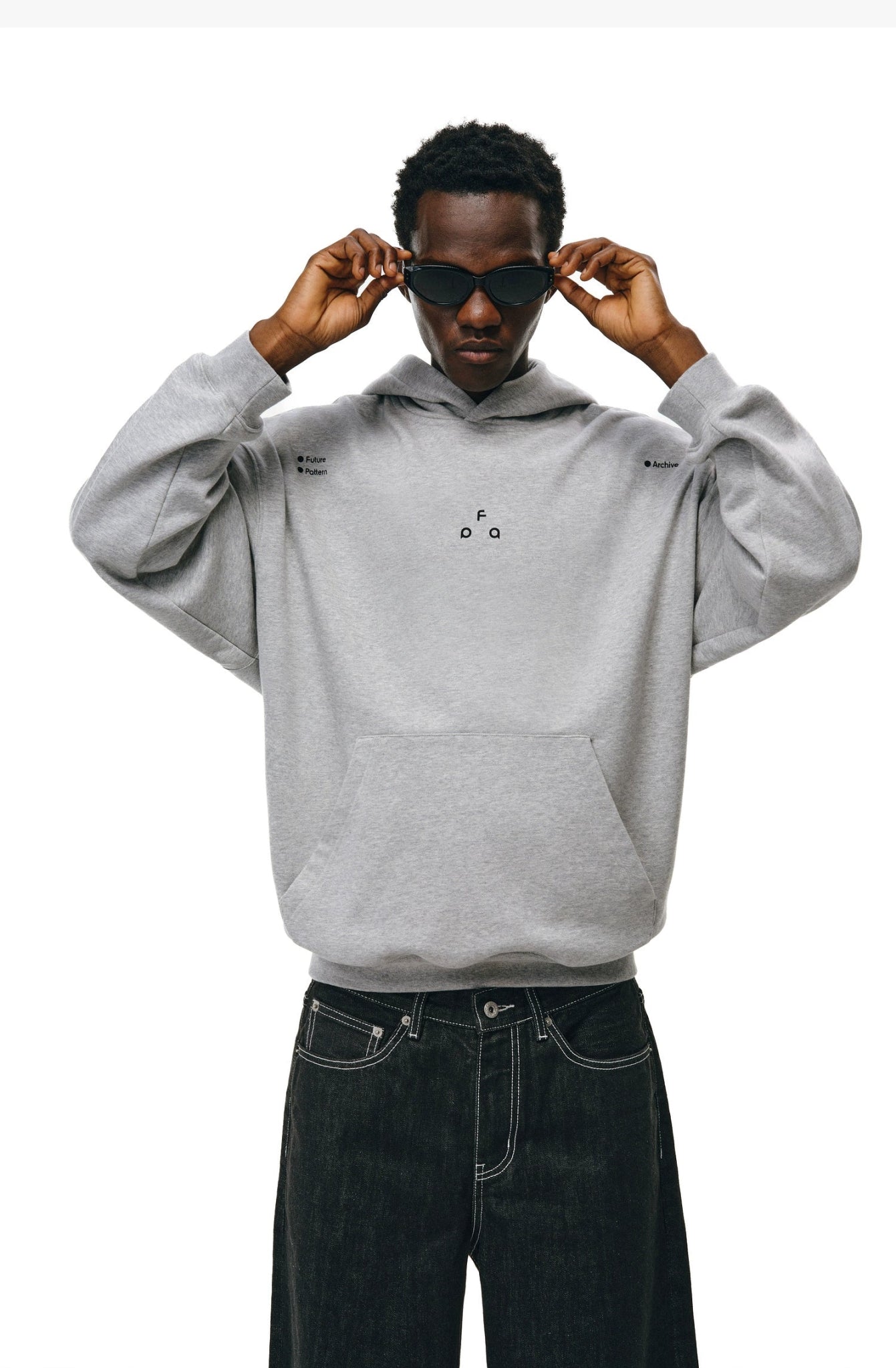 Men's women's thermoregulating hoodie - light grey heavyweight sweat with front pocket white print smart temperature control
