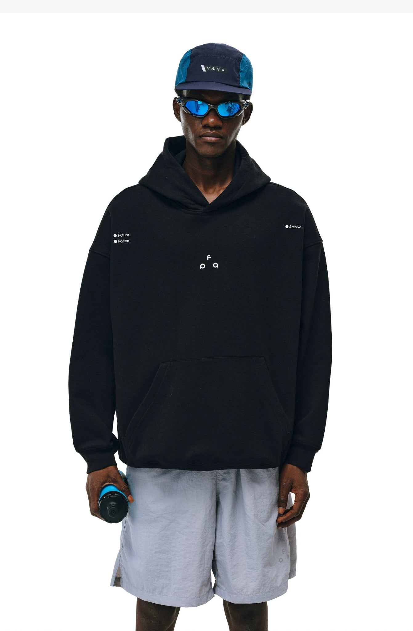 Men's women's thermoregulating hoodie - black heavyweight sweat with front pocket white print smart temperature control