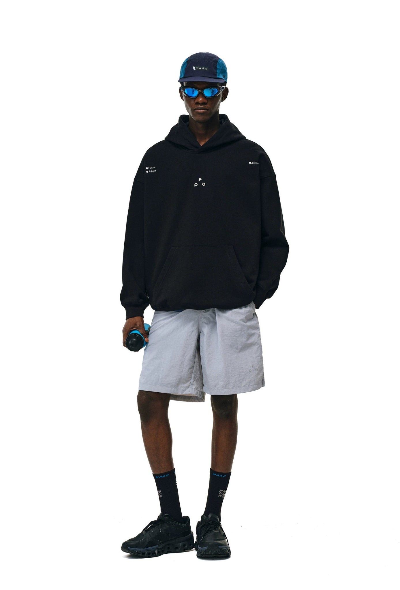 Men's women's thermoregulating hoodie - black heavyweight sweat with front pocket white print smart temperature control