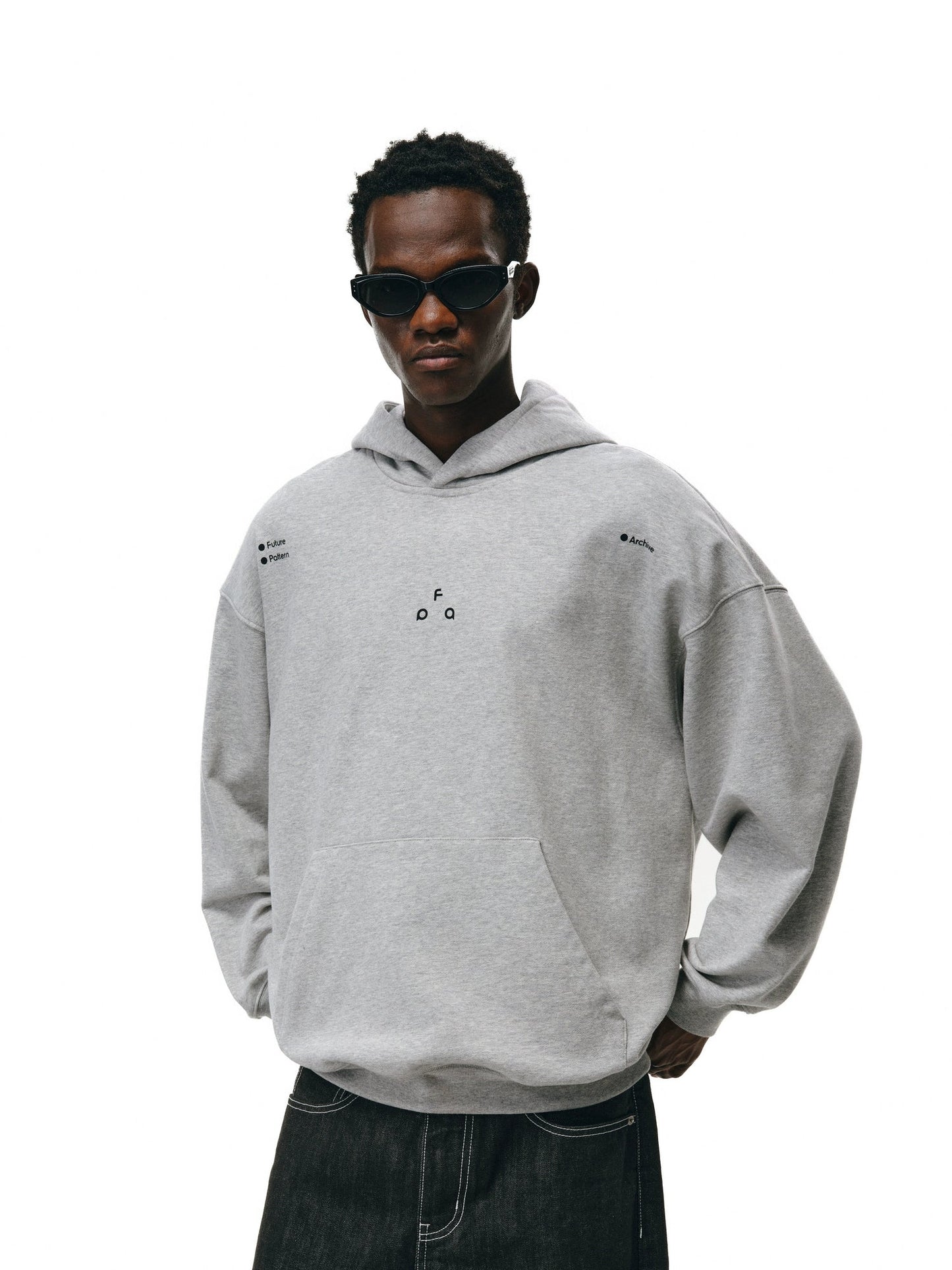 Men's women's thermoregulating hoodie - light grey heavyweight sweat with front pocket white print smart temperature control
