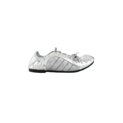 Thin-Soled Strap-On Ballet Flats — silver shoe, outer side view