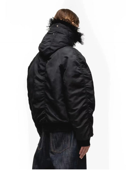 Tie-Dye Bomber Jacket — Model wearing black jacket, rear view