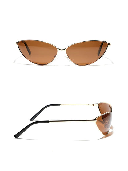 Triangular Cat-Eye Sunglasses — Brown triangular sunglasses shown in two angles