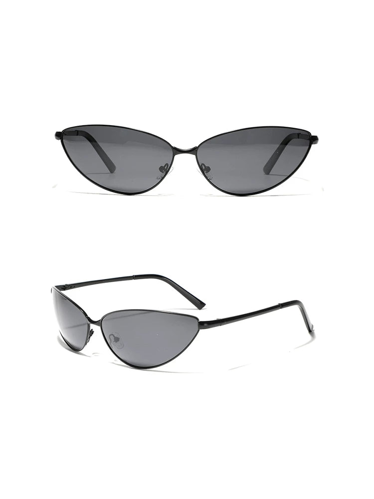Triangular Cat-Eye Sunglasses — Black triangular cat-eye sunglasses shown in two angles