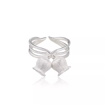 Twin Bell Ring & Crystal Teardrop Ring