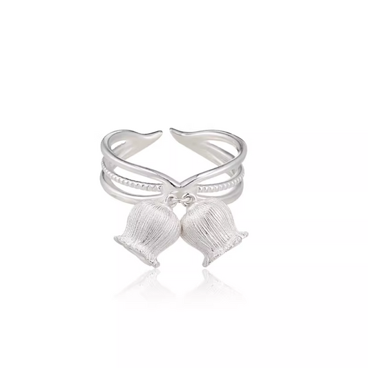 Twin Bell Ring & Crystal Teardrop Ring