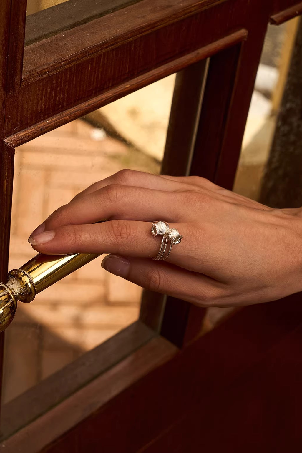 Twin Bell Ring & Crystal Teardrop Ring
