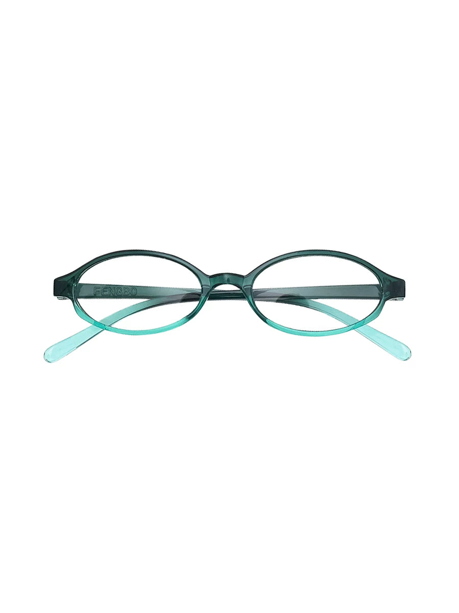 Two-Tone Oval Clear-Lens Glasses — Green two-tone oval glasses, rear view