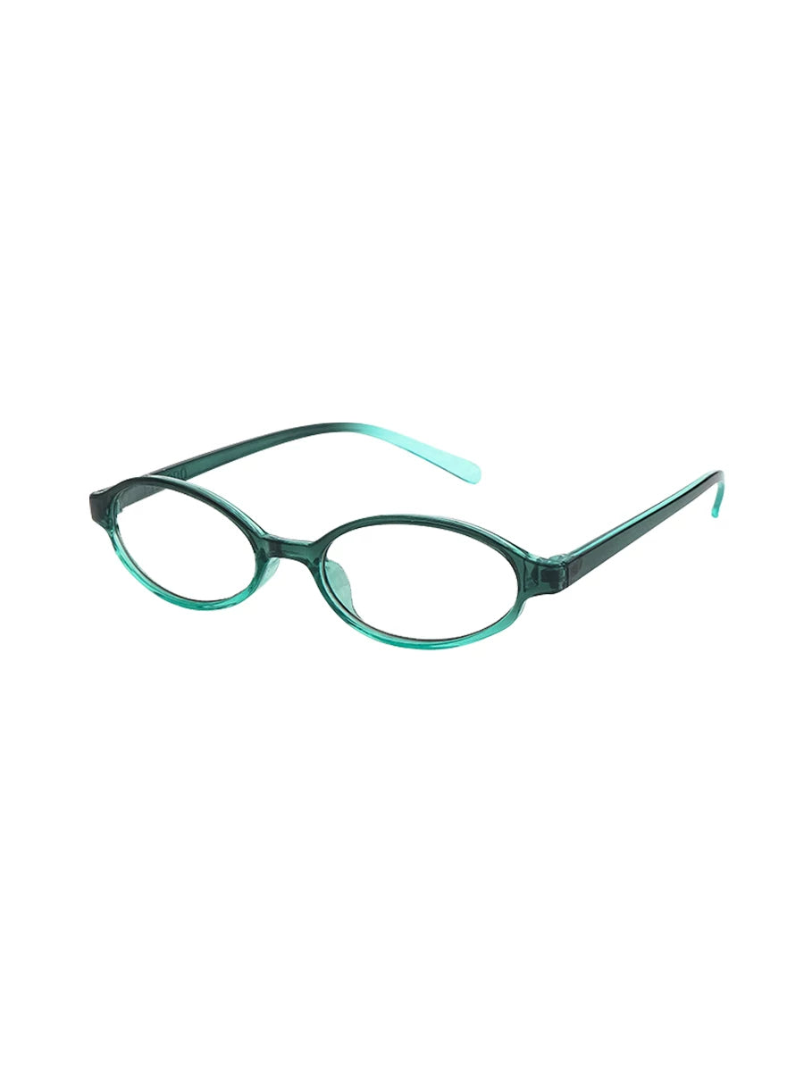 Two-Tone Oval Clear-Lens Glasses — Green two-tone oval frame with clear lenses