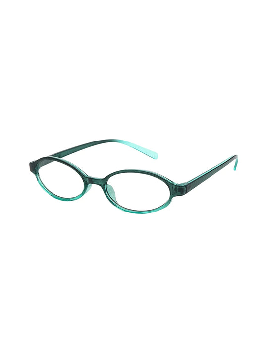 Two-Tone Oval Clear-Lens Glasses — Green two-tone oval frame with clear lenses