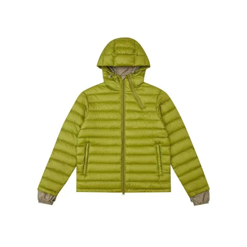 Men's women's light green puffer jacket - ultra light down hooded winter coat for urban commute