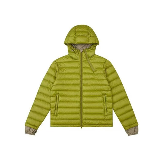 Men's women's light green puffer jacket - ultra light down hooded winter coat for urban commute