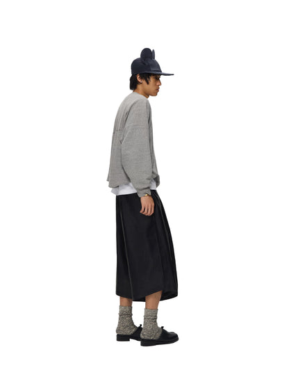 Unisex Black PU Leather Pleated Bermuda Shorts