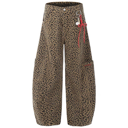 Unisex Leopard Print Statement Wide-Leg Scimitar Pants