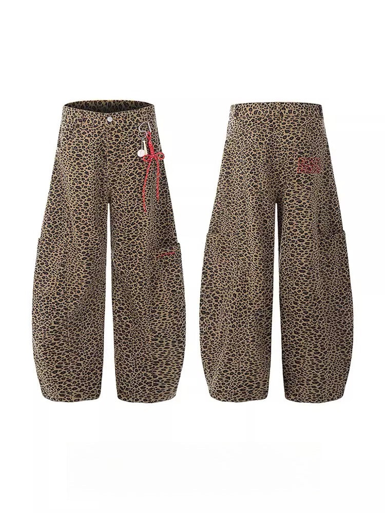 Unisex Leopard Print Statement Wide-Leg Scimitar Pants