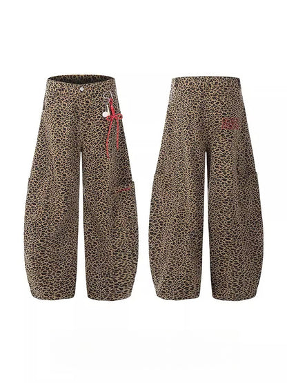 Unisex Leopard Print Statement Wide-Leg Scimitar Pants