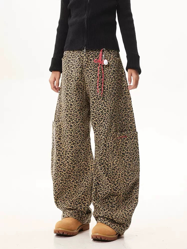 Unisex Leopard Print Statement Wide-Leg Scimitar Pants