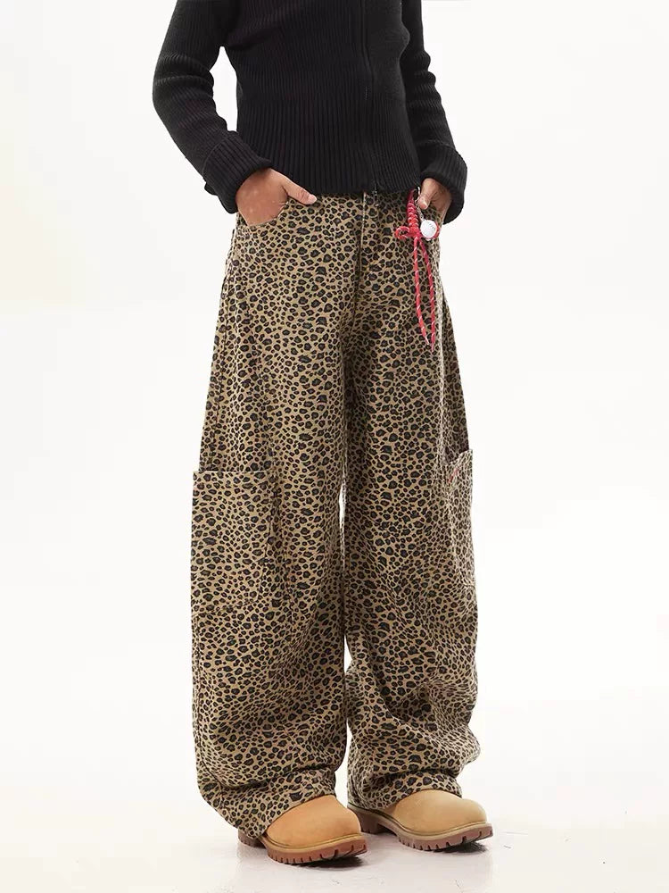 Unisex Leopard Print Statement Wide-Leg Scimitar Pants