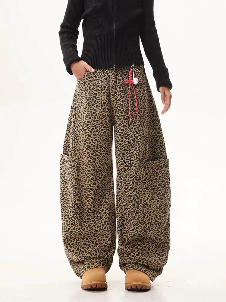 Unisex Leopard Print Statement Wide-Leg Scimitar Pants