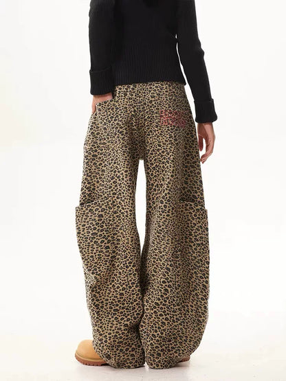 Unisex Leopard Print Statement Wide-Leg Scimitar Pants