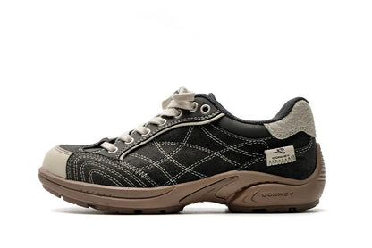 Unisex Retro Racing-Style Sneakers — black and grey sneaker, side view