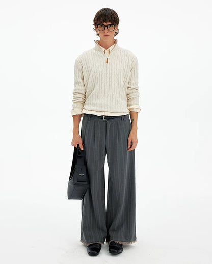 Unisex Vintage Cable-Knit Half-Zip Sweater