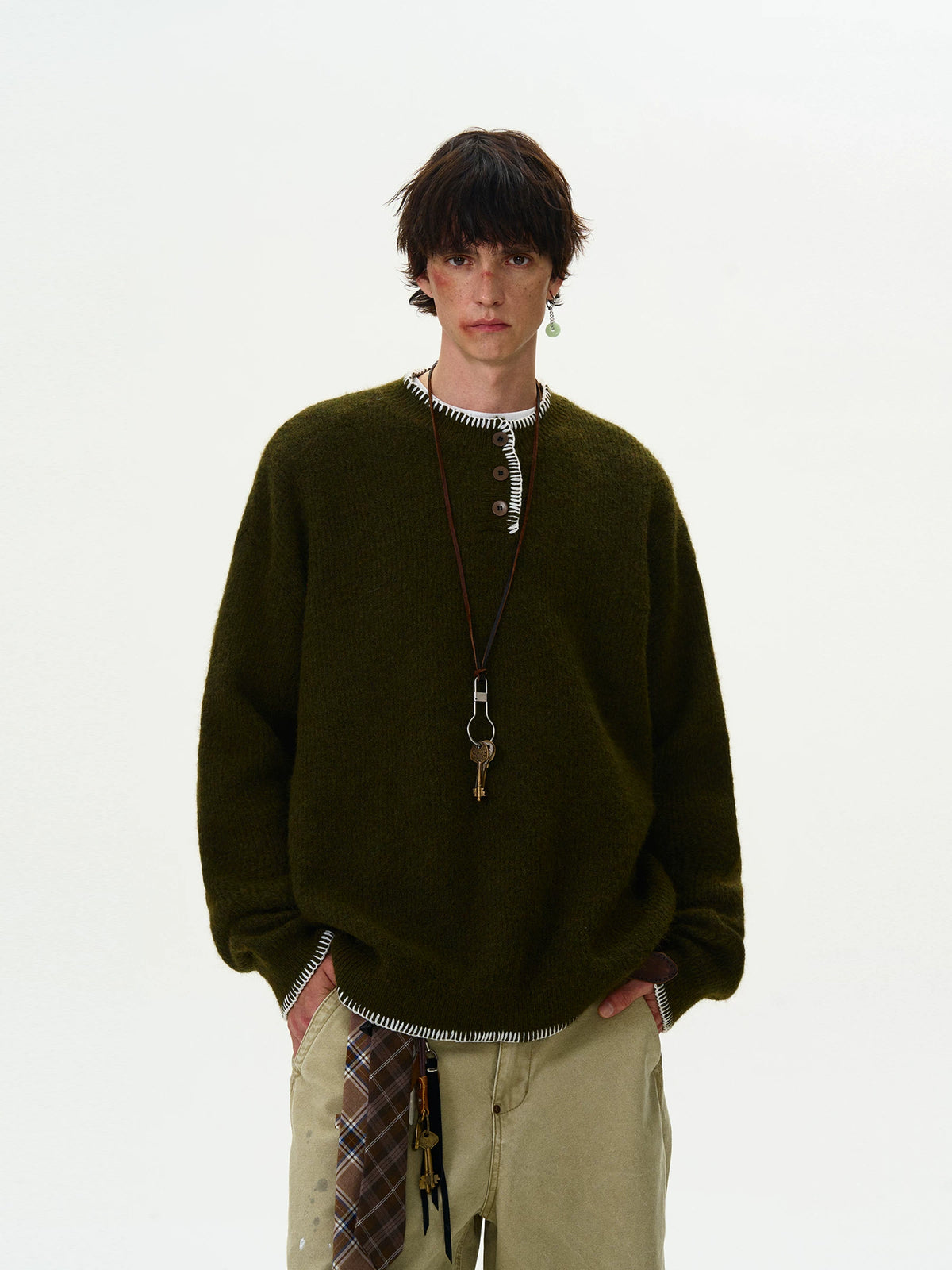 Unisex Vintage Henley Knit Sweater