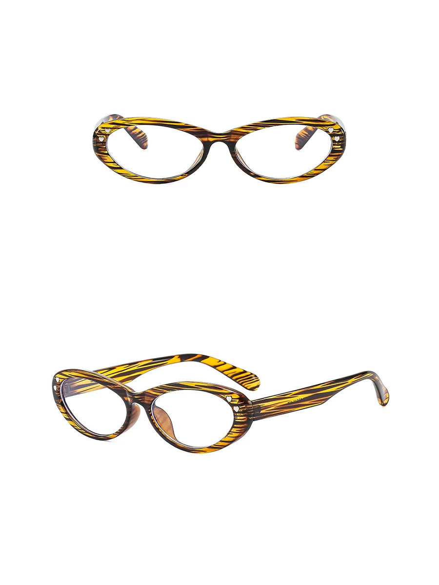 Yellow / Black Stripes Upswept Cat-Eye Clear-Lens Glasses