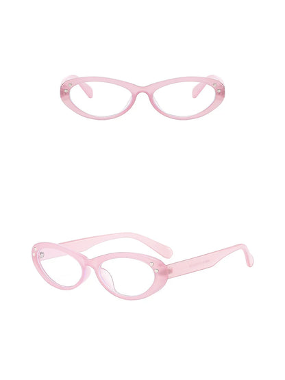 Translucent Pink Upswept Cat-Eye Clear-Lens Glasses