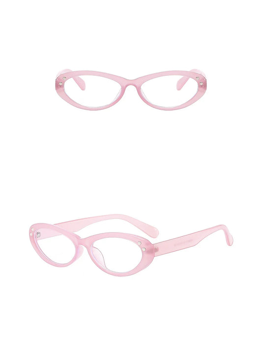 Translucent Pink Upswept Cat-Eye Clear-Lens Glasses