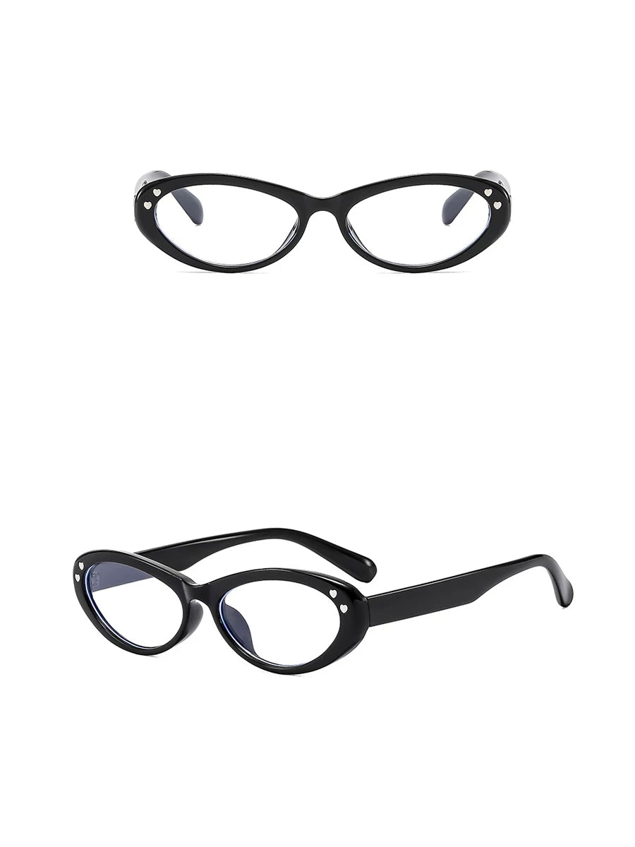Black Upswept Cat-Eye Clear-Lens Glasses