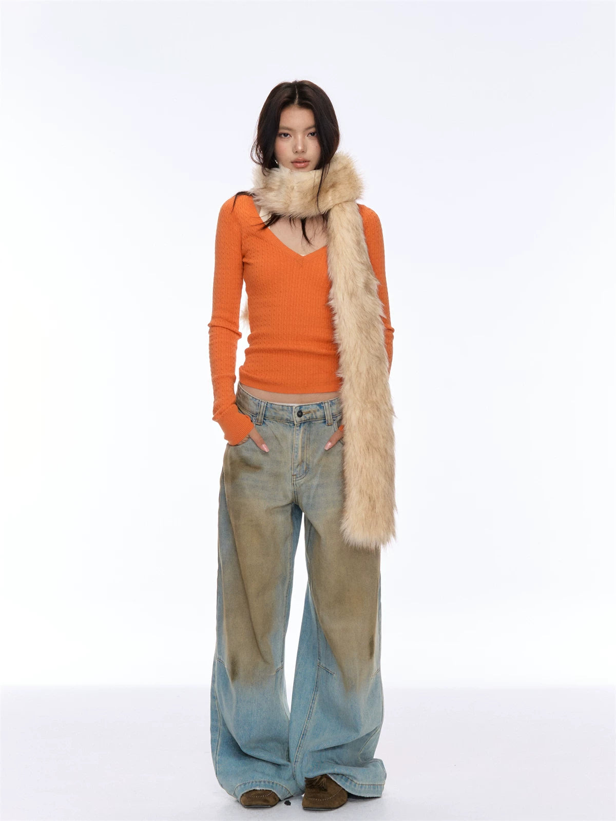 V-Neck Cable Knit Base Layer Top