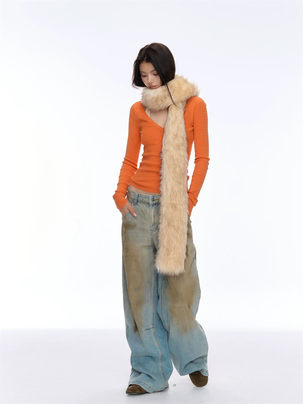 V-Neck Cable Knit Base Layer Top