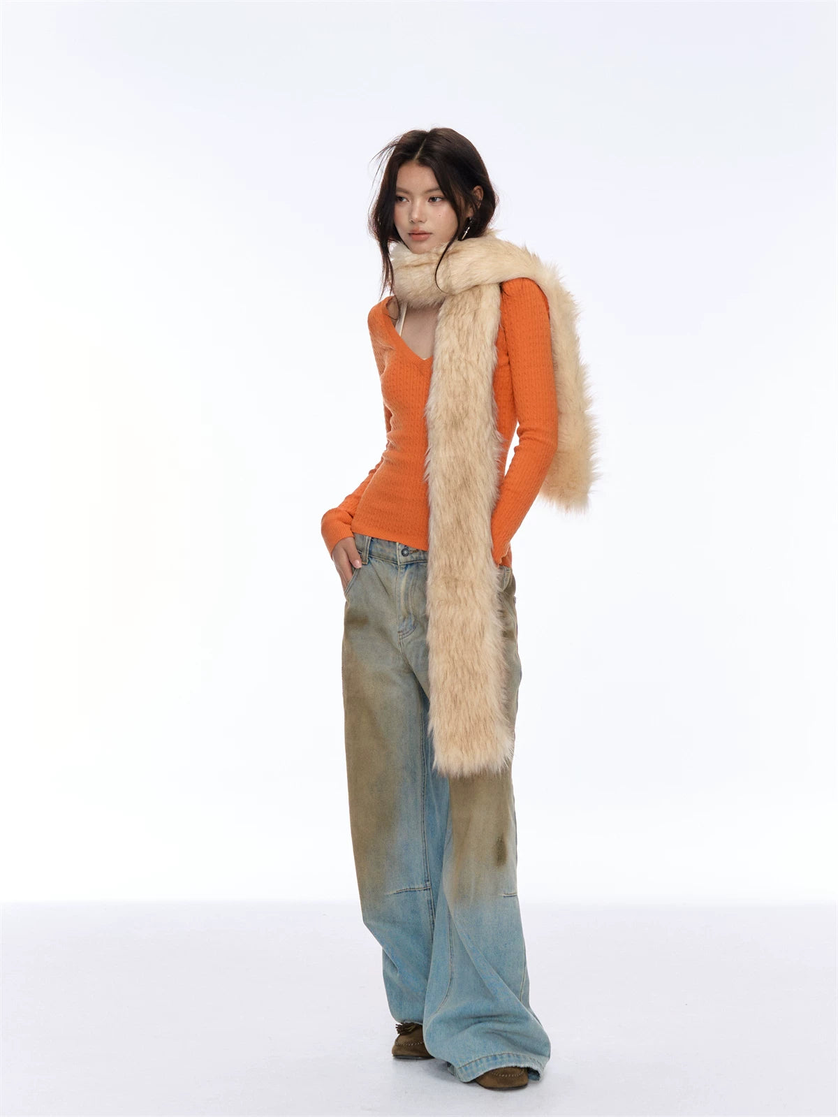 V-Neck Cable Knit Base Layer Top