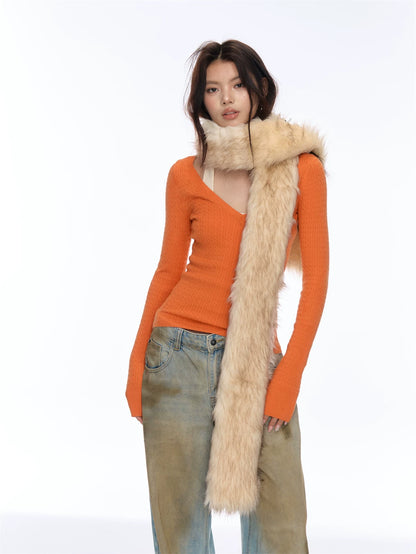 V-Neck Cable Knit Base Layer Top
