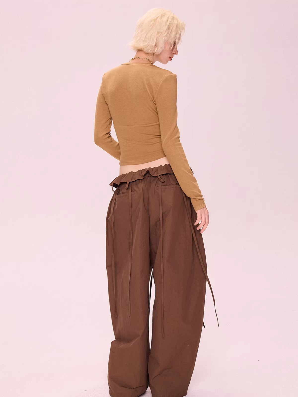 V-Neck Cropped Long Sleeve Knit Top