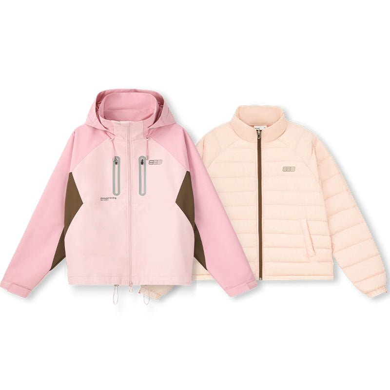 Men's women's 3-in-1 explorer jacket - pink waterproof shell with removable down puffer versatile outdoor